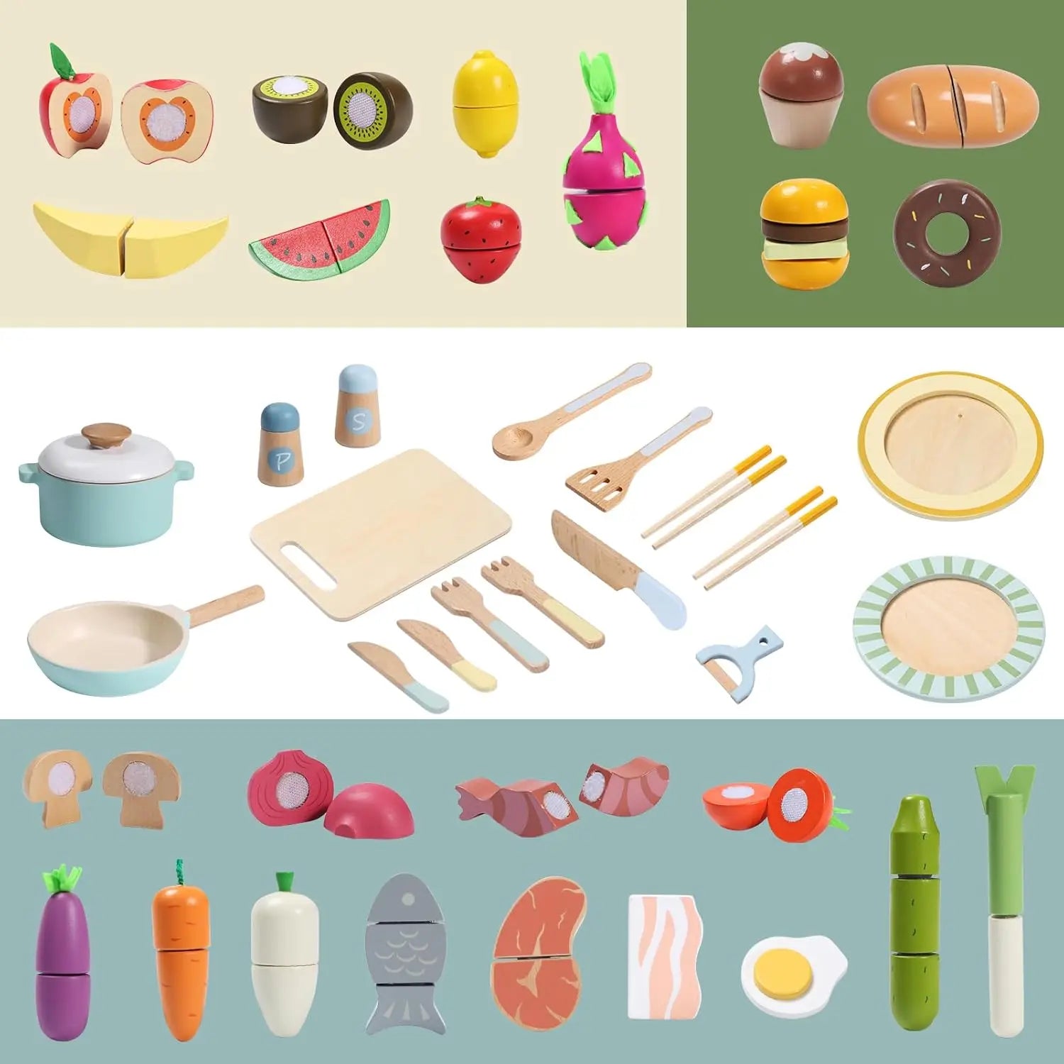 Wooden Play Food Set Play Kitchen Accessories